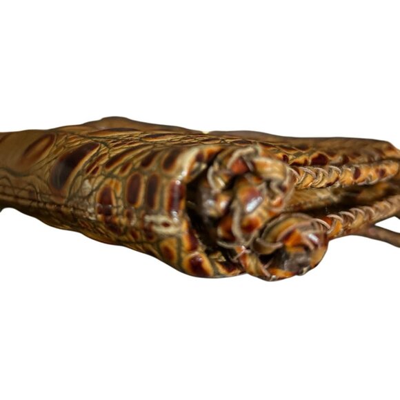 Brahmin Crocodile Embossed Tan Brown Leather Crossbody Bag Double Braided Handle - Picture 8 of 11